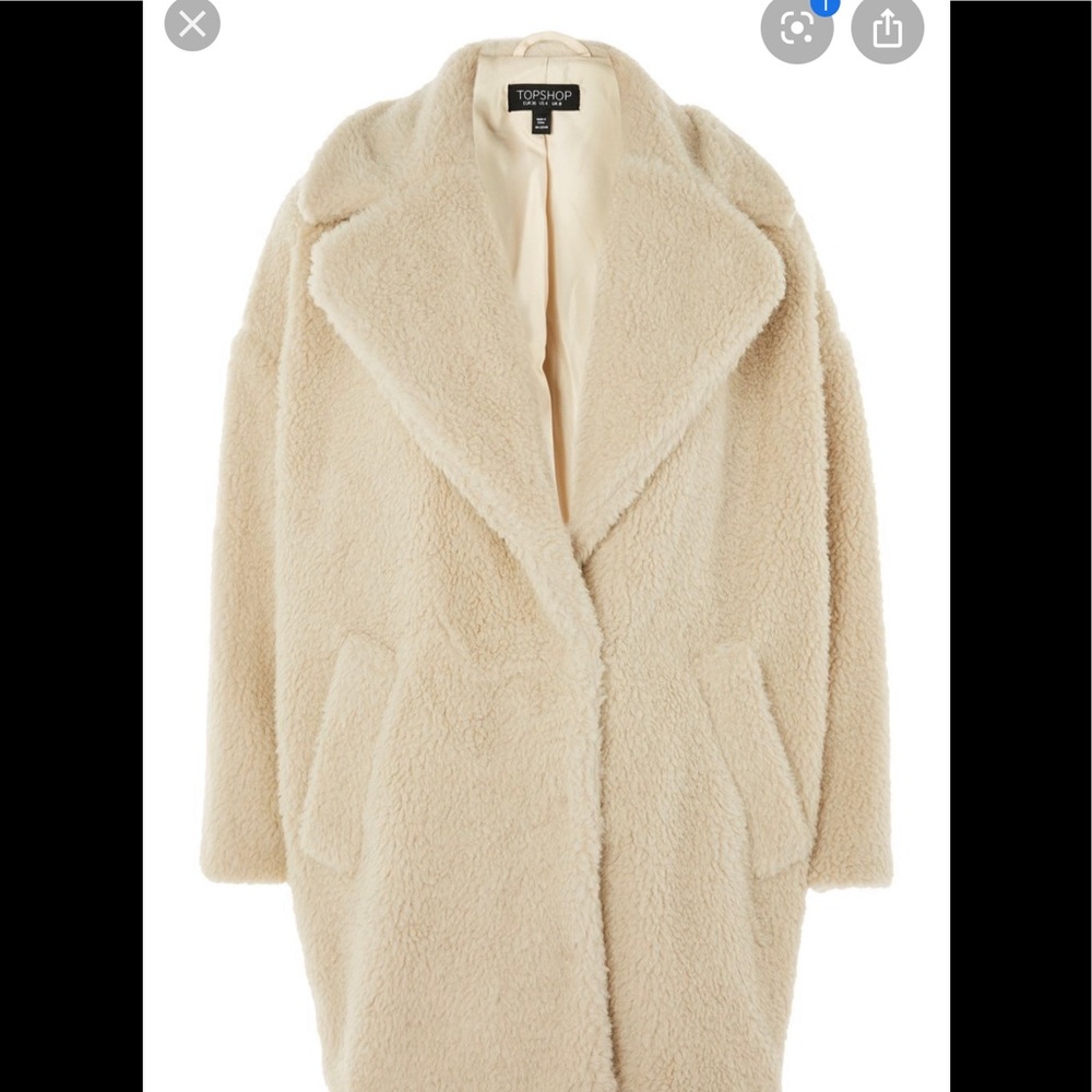 Topshop Borg Cocoon Faux Shearling Coat Sz 0